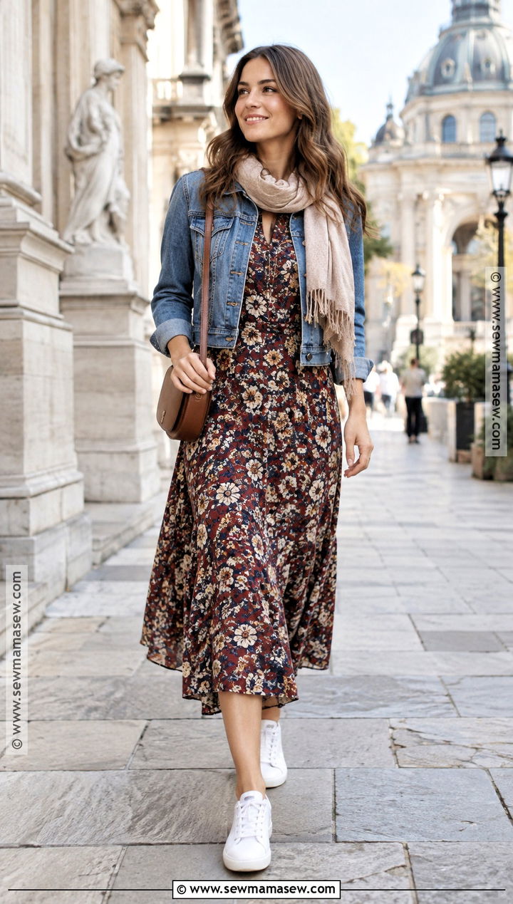 Fall Travel Midi Dress And Sneakers Outfit - 20 travel capsule wardrobe fall ideas