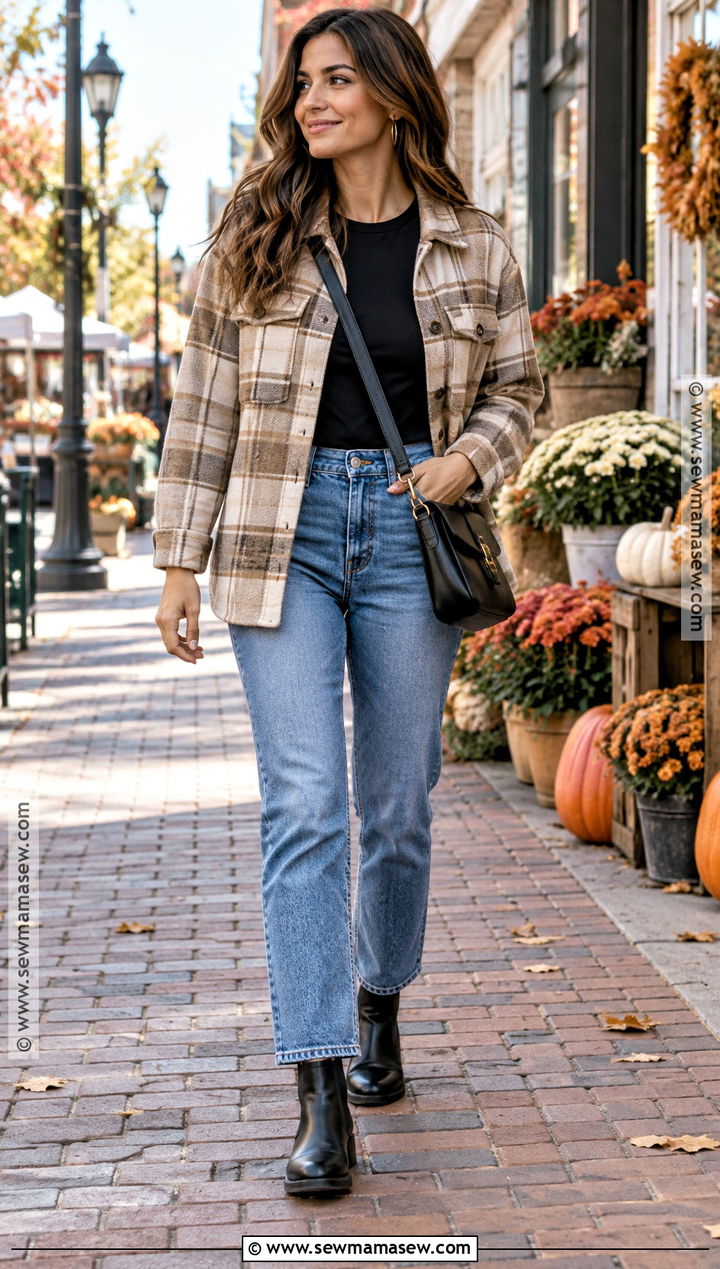 Fall Travel Outfit With Shacket And Chelsea Boots - 15 fall weekend travel capsule wardrobe ideas