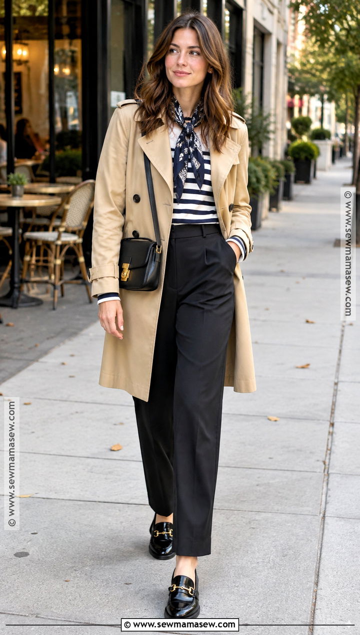 Fall Travel Outfit With Trench Coat And Trousers - 15 fall weekend travel capsule wardrobe ideas