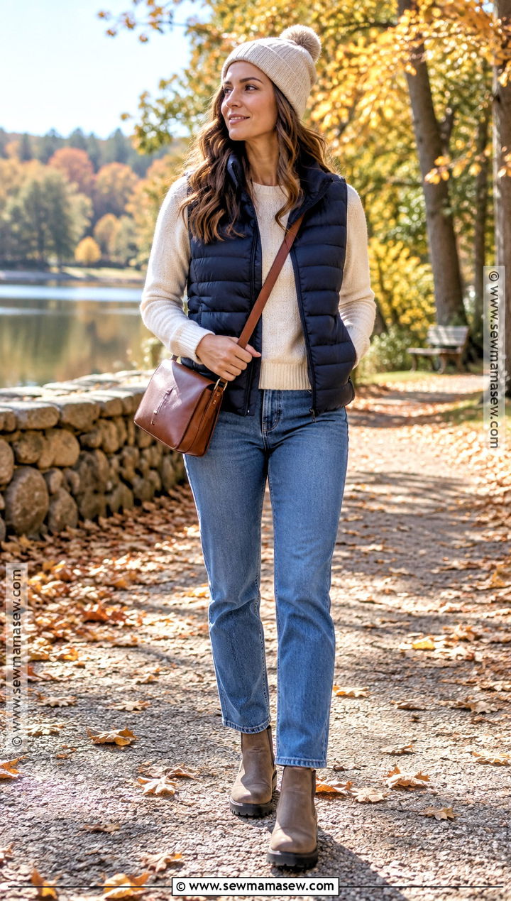 Fall Travel Puffer Vest Outfit - 20 travel capsule wardrobe fall ideas