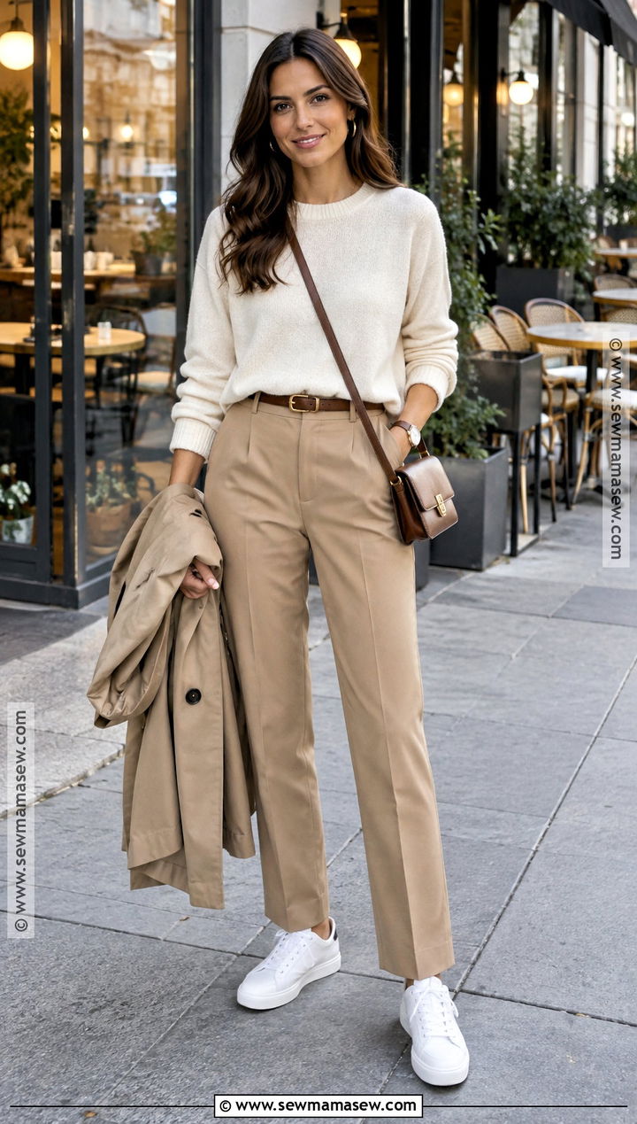 Fall Travel Sweater And Trousers Outfit - 20 travel capsule wardrobe fall ideas