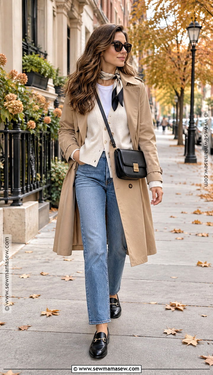 Fall Trench Coat And Straight Leg Jeans Outfit - 25 Fall Layering Outfits