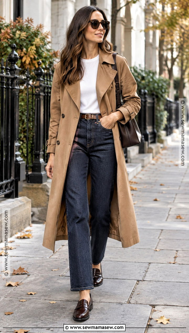 Fall Trench Coat Outfit With Straight Leg Jeans - 30 fall fashion outfits