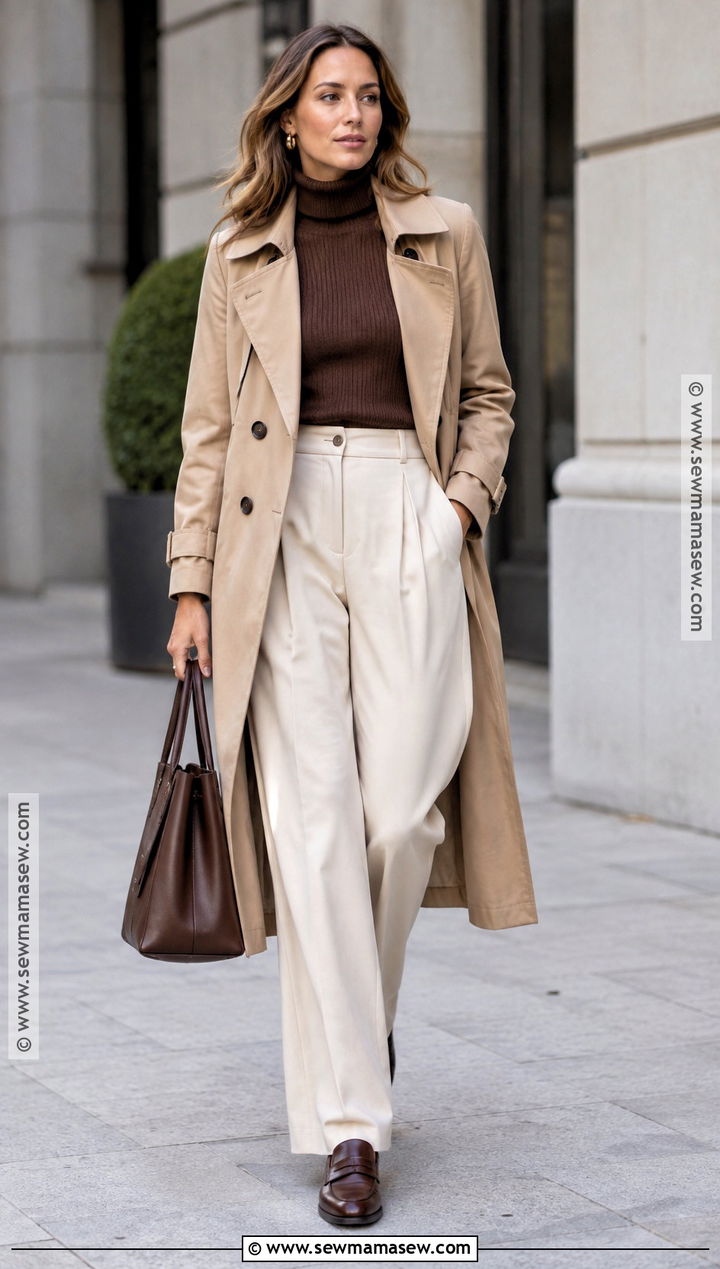 Fall Trench Coat Turtleneck And Trousers Outfit - 30 fall outfits aesthetic
