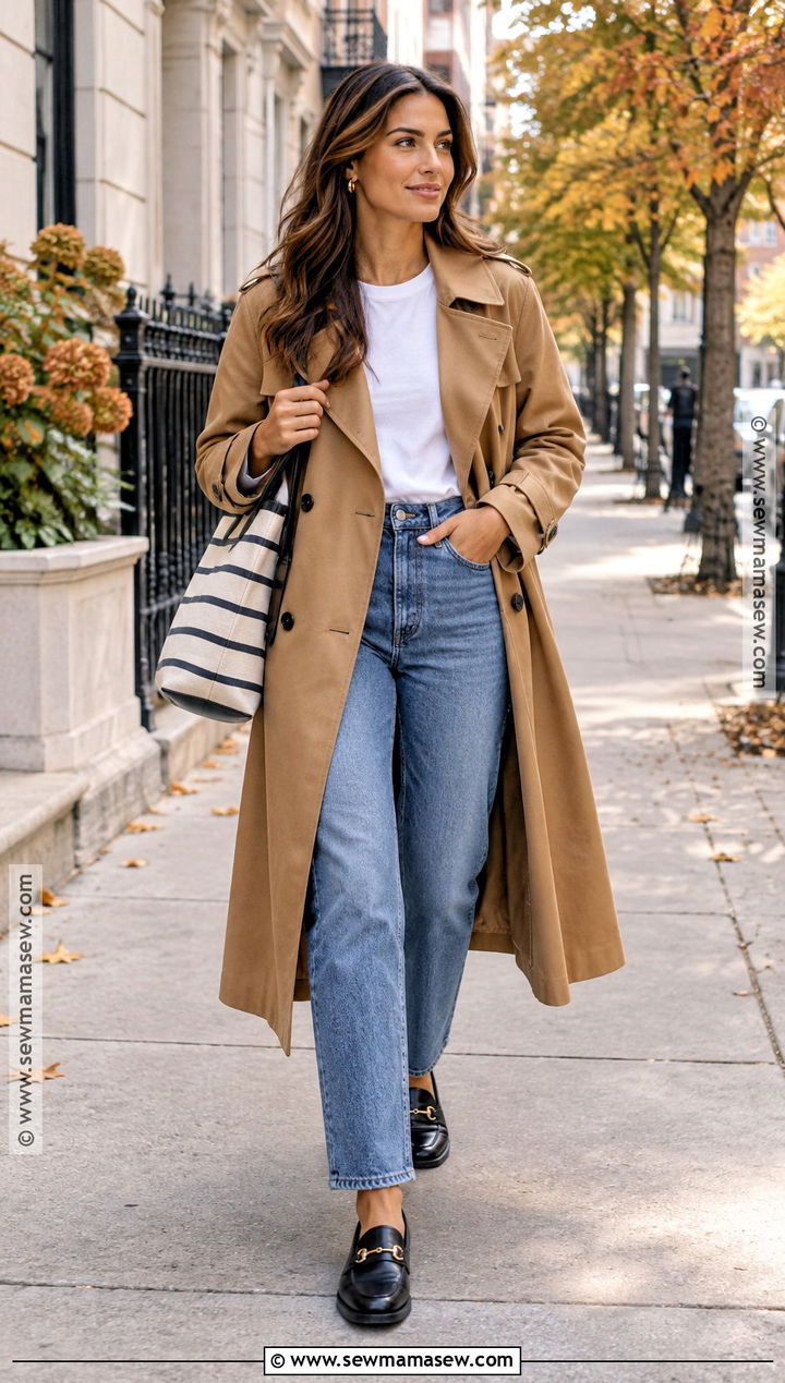 Fall Trench Coat With Jeans And Loafers - 30 cute fall outfits
