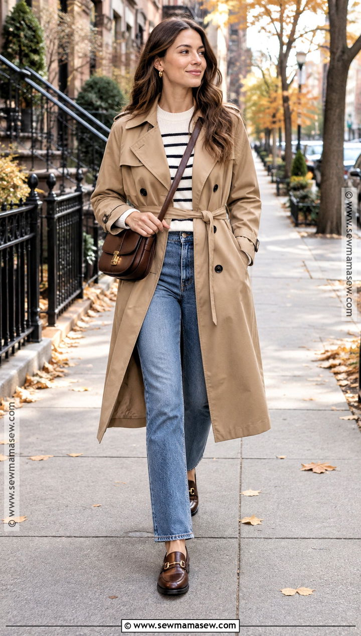 Fall Trench Coat and Straight Leg Jeans Outfit - 20 Fall Staple Wardrobe Ideas
