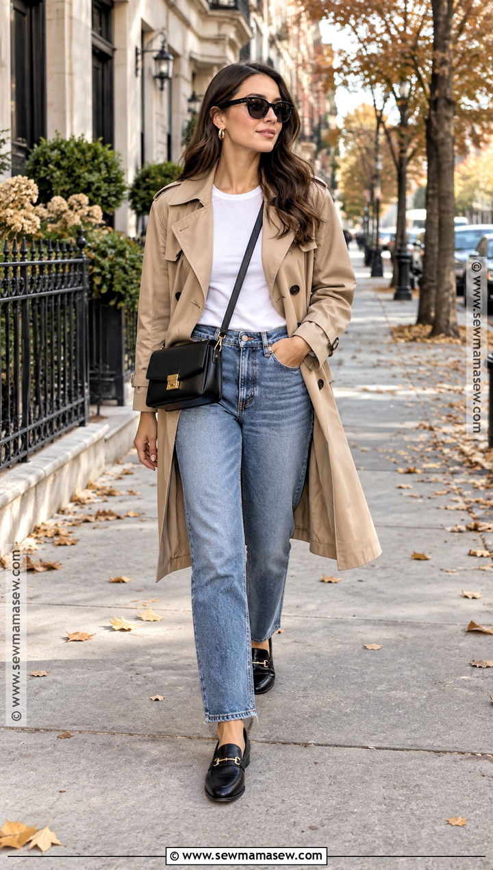 Fall Trench Coat and Straight Leg Jeans Outfit - 15 Fall 2026 Fashion Casual Ideas