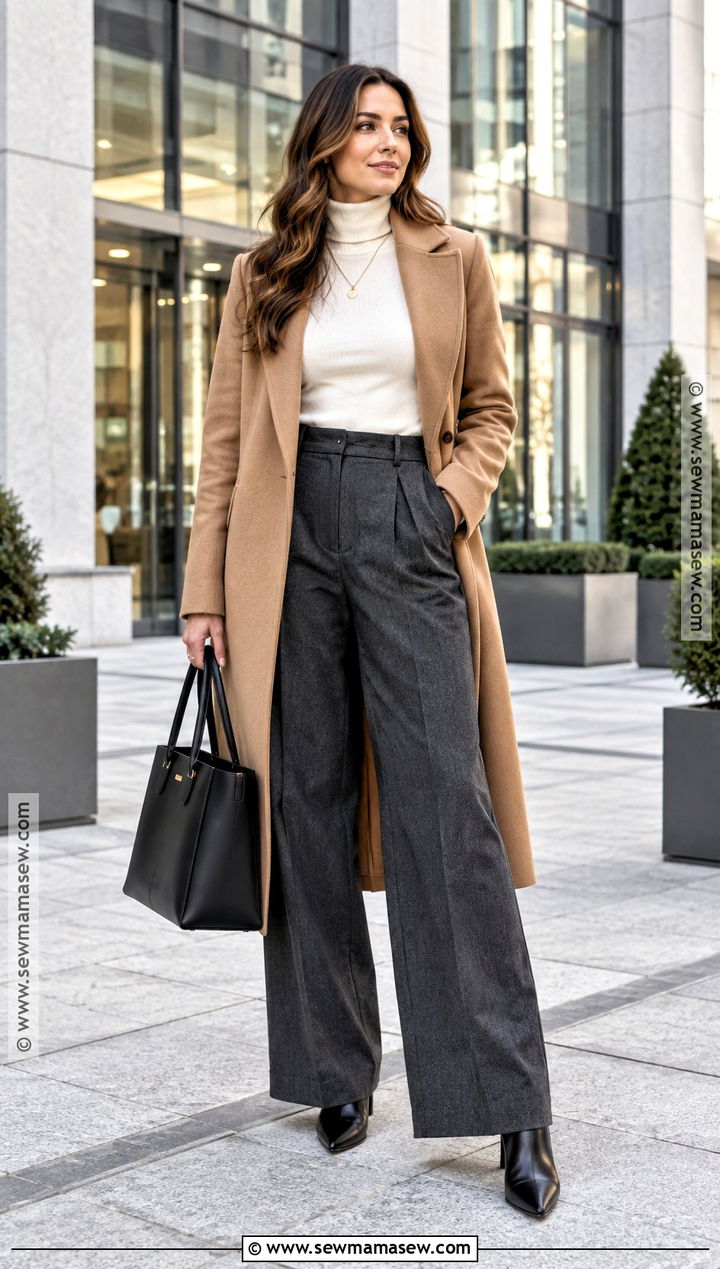 Fall Turtleneck Outfit With Wide Leg Trousers - 20 Fall Wear Ideas for Women