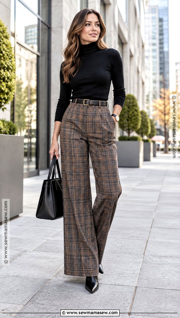 Fall Turtleneck and Plaid Trousers Outfit - 20 Outfit For Fall Ideas for Women
