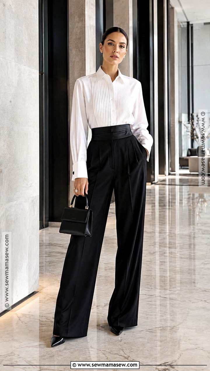Fall Tuxedo Shirt And Tailored Black Trousers - 15 Fall Outfits High Fashion