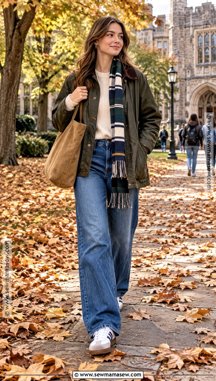 Fall University Outfit With a Barn Jacket and Wide Leg Jeans - 20 fall university outfits