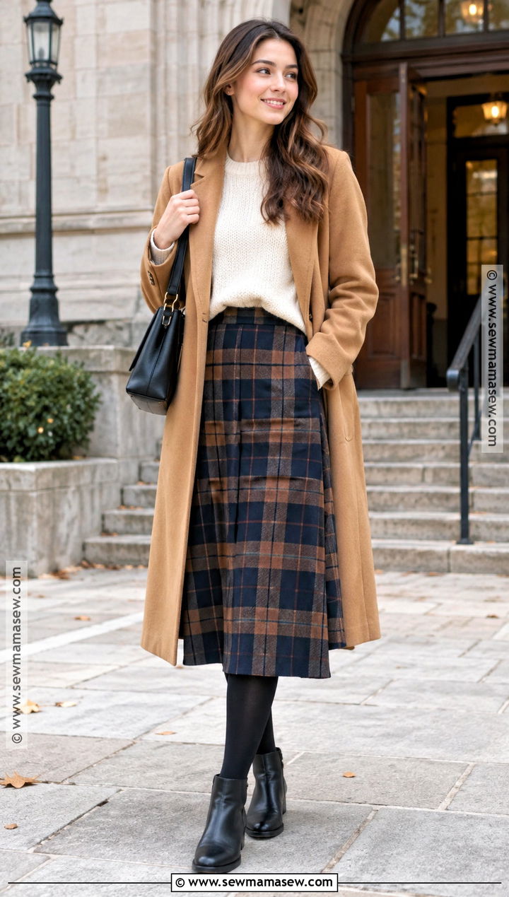 Fall University Outfit With a Plaid Skirt and Knit Sweater - 20 fall university outfits