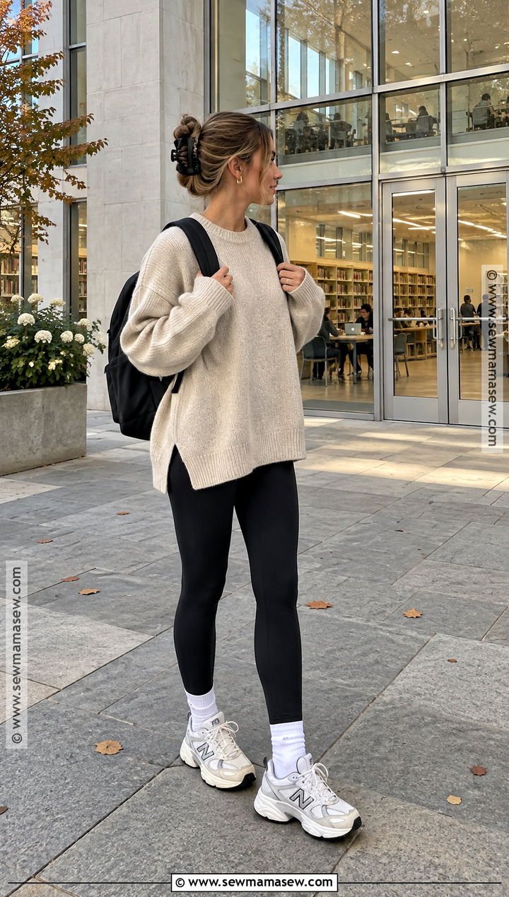 Fall University Outfit With an Oversized Sweater and Leggings - 20 fall university outfits