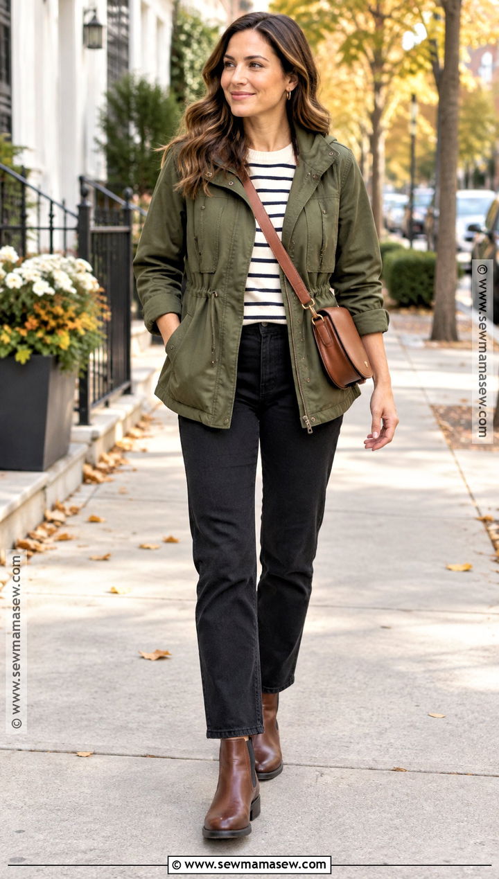 Fall Utility Jacket Outfit With Black Jeans - 15 fall dressing for women over 30 ideas