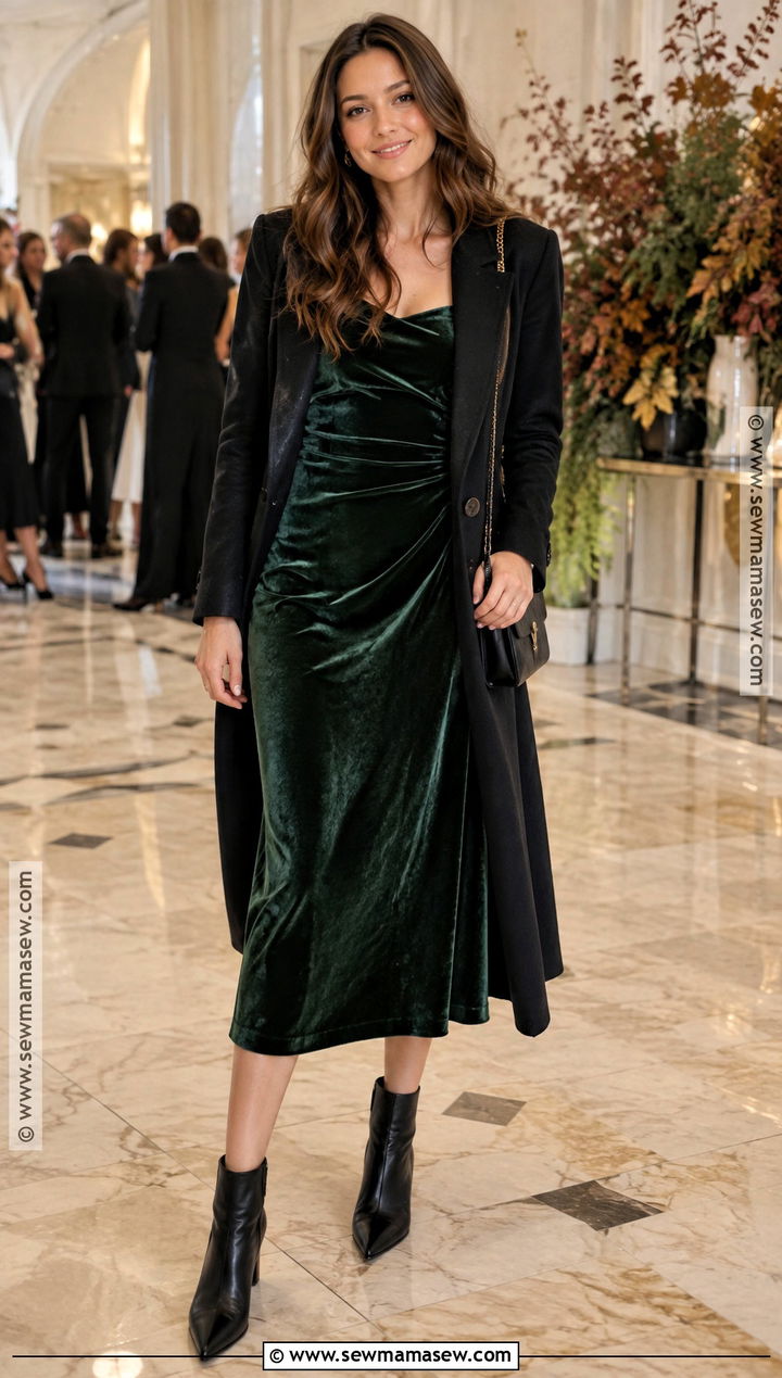 Fall Velvet Dress And Ankle Boots Outfit - 30 fall fashion ideas