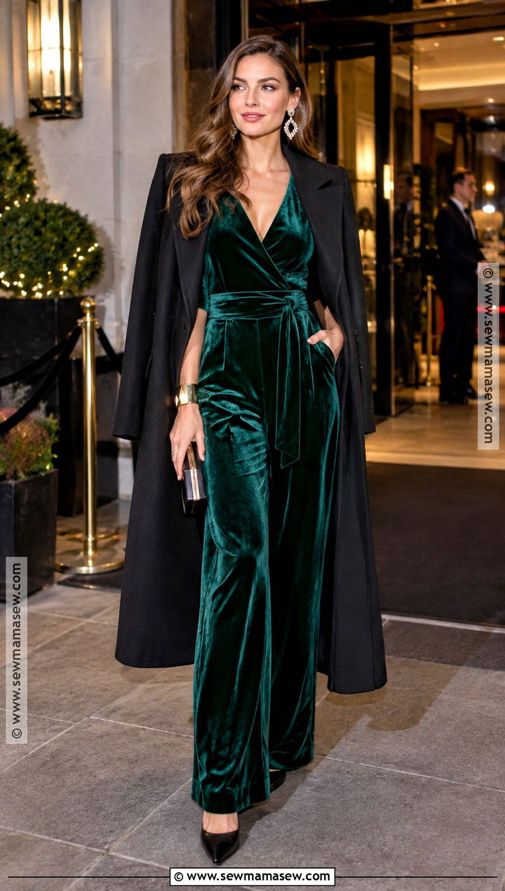 Fall Velvet Jumpsuit And Heels Outfit - 20 fall outfits for date night