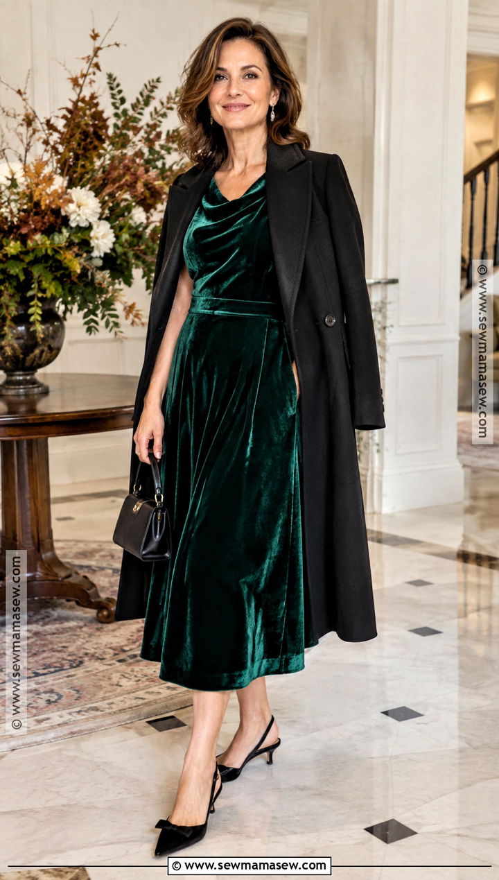 Fall Velvet Midi Dress With Slingback Heels - 20 dresses for fall