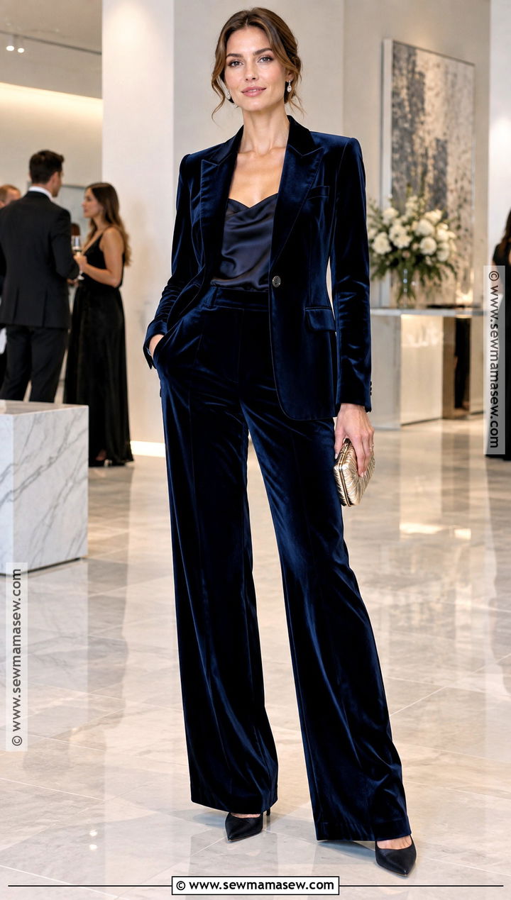 Fall Velvet Pantsuit And Pointed Pumps - 15 Fall Outfits High Fashion