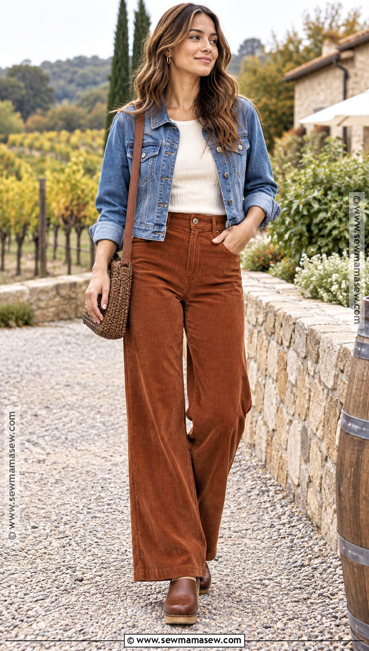 Fall Vineyard Outfit With Corduroy Pants And Knit Top - 25 fall wine tasting outfit ideas