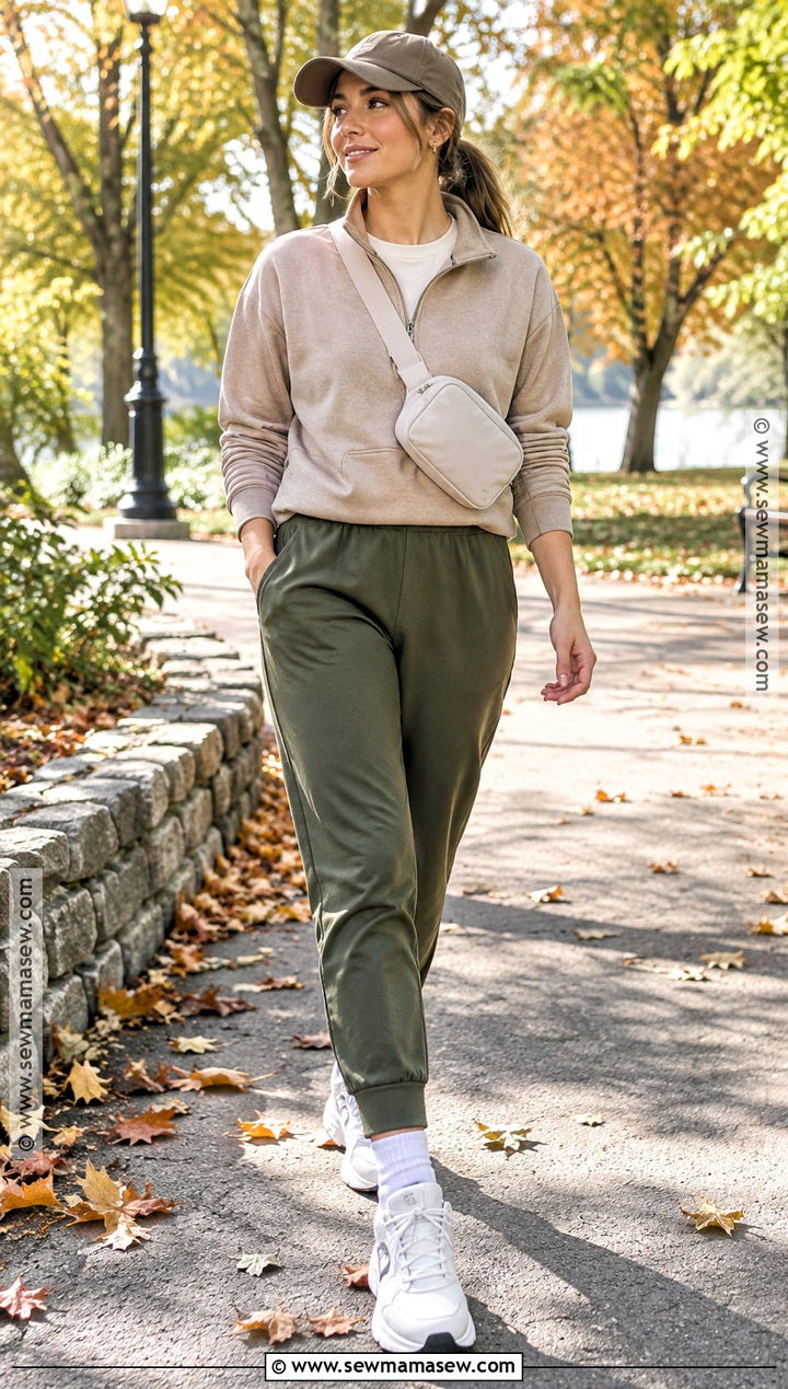 Fall Walking Outfit With Joggers And A Quarter Zip - 15 fall fitness clothes
