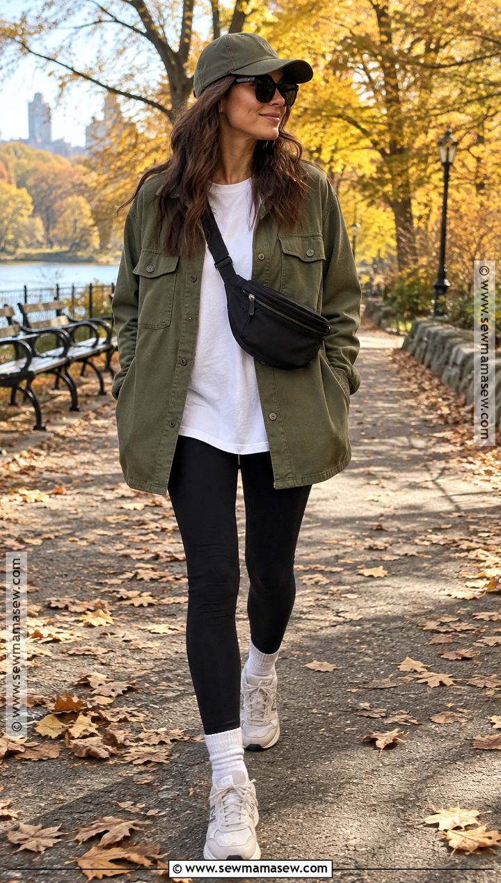 Fall Walking Outfit With Leggings And Shacket - 15 10 Days Travel Outfits Fall