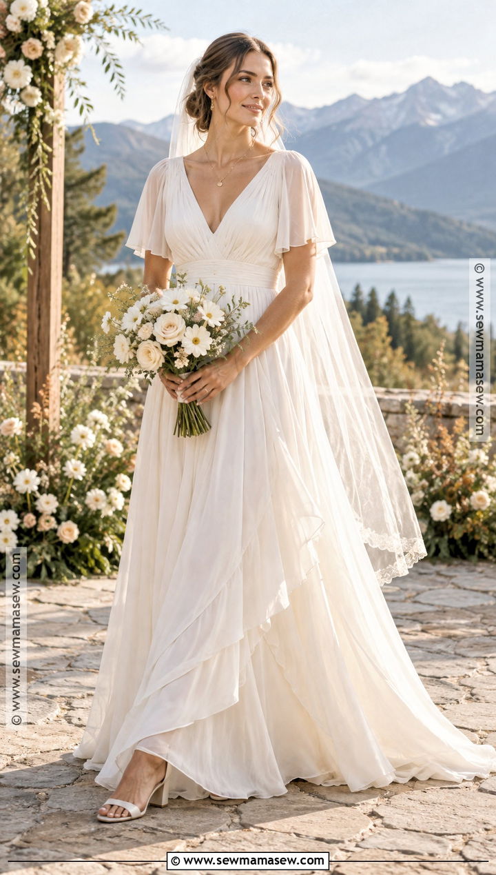 Fall Wedding Dress With Chiffon Flutter Sleeves - 20 Fall Wedding Dress Sleeves Ideas
