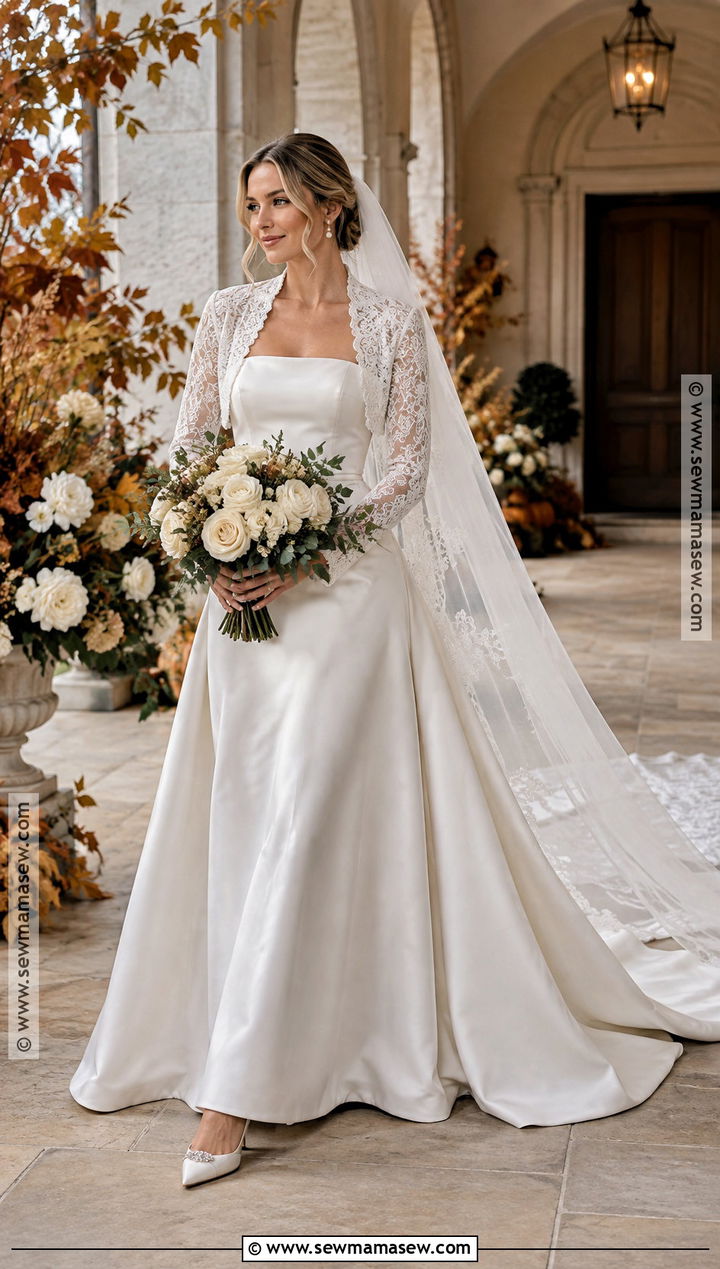 Fall Wedding Dress With Detachable Lace Jacket Sleeves - 20 Fall Wedding Dress Sleeves Ideas