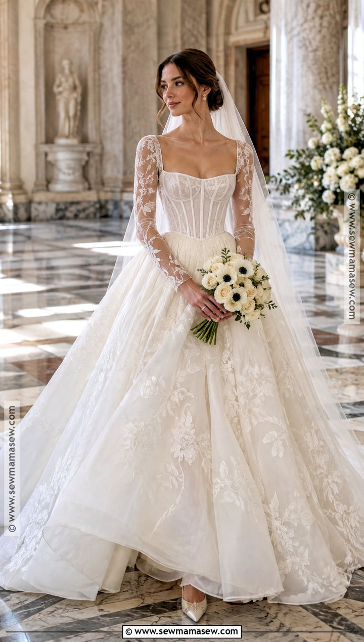 Fall Wedding Dress With Embroidered Organza Sleeves - 20 Fall Wedding Dress Sleeves Ideas