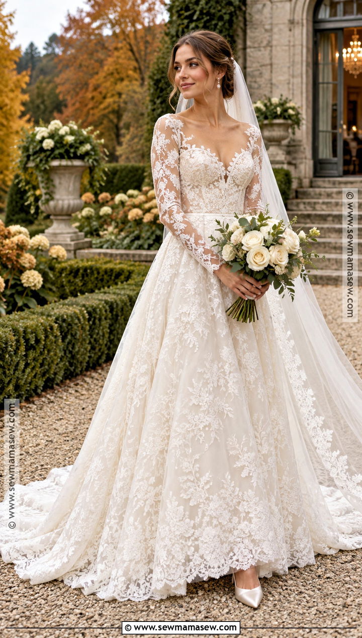 Fall Wedding Dress With Fitted Lace Sleeves - 20 Fall Wedding Dress Sleeves Ideas