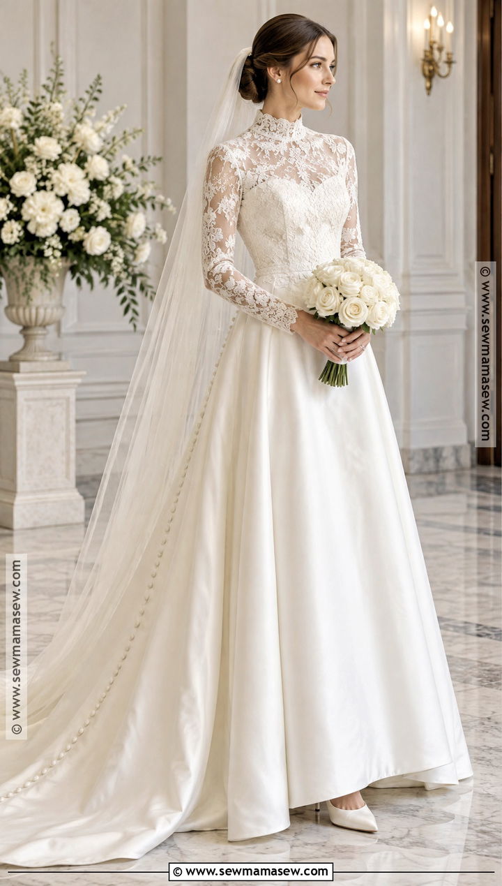 Fall Wedding Dress With High Neck Lace Sleeves - 20 Fall Wedding Dress Sleeves Ideas
