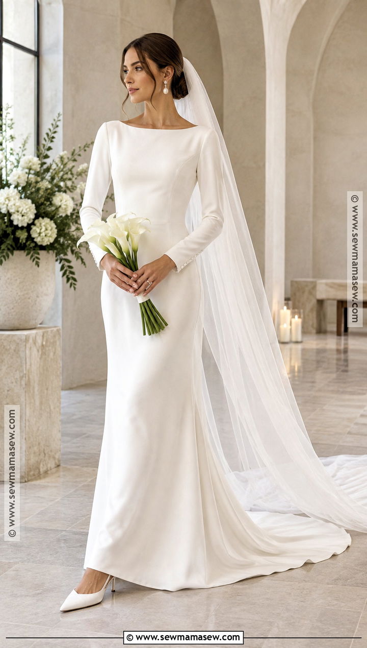 Fall Wedding Dress With Long Crepe Sleeves - 20 Fall Wedding Dress Sleeves Ideas