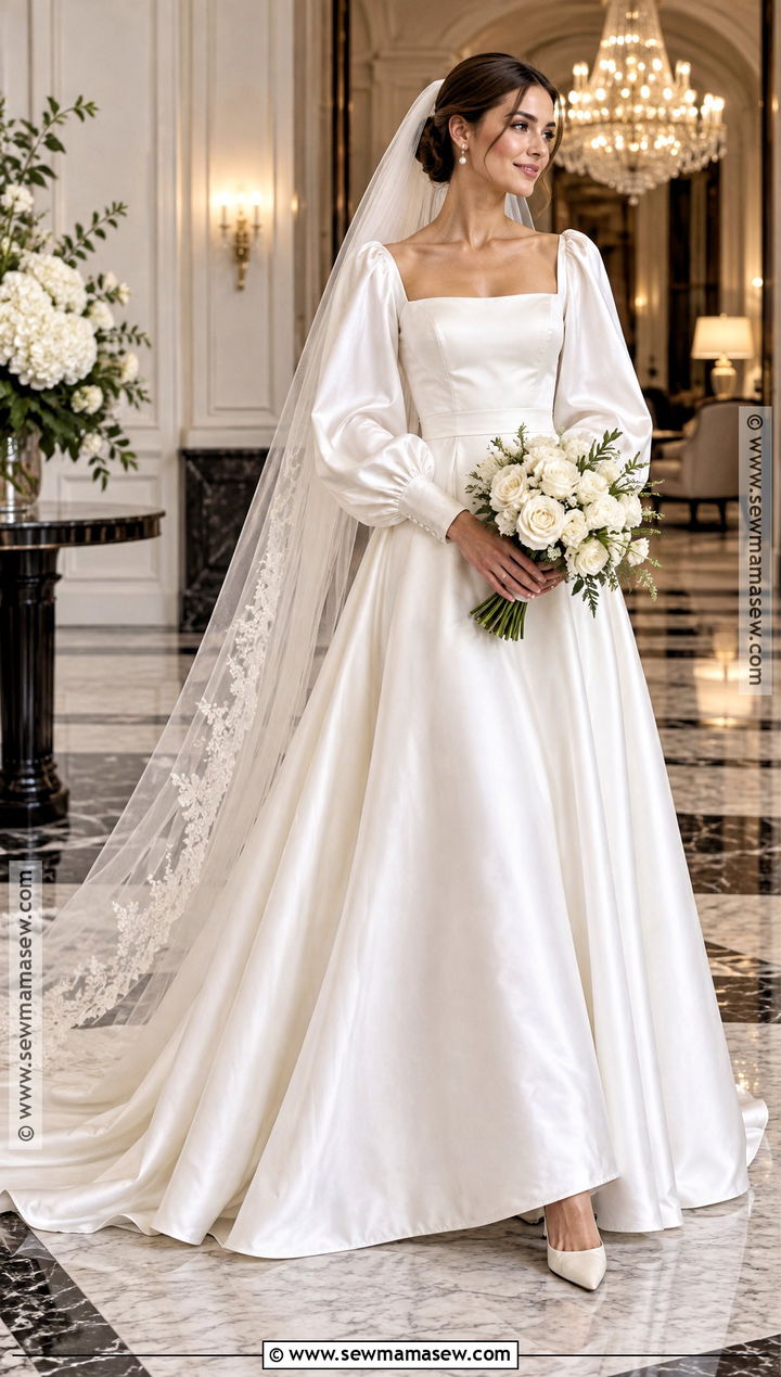 Fall Wedding Dress With Satin Bishop Sleeves - 20 Fall Wedding Dress Sleeves Ideas