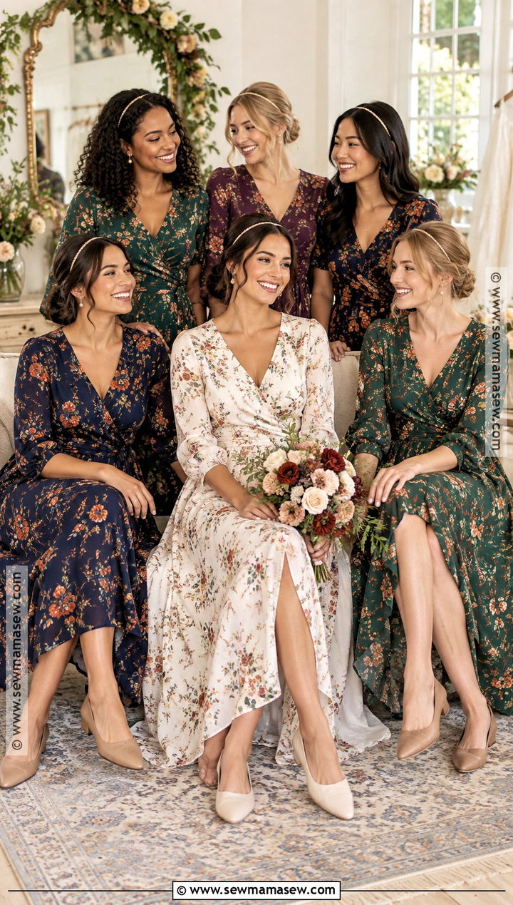 Fall Wedding Floral Wrap Dress Outfit - 15 fall getting ready wedding outfit ideas