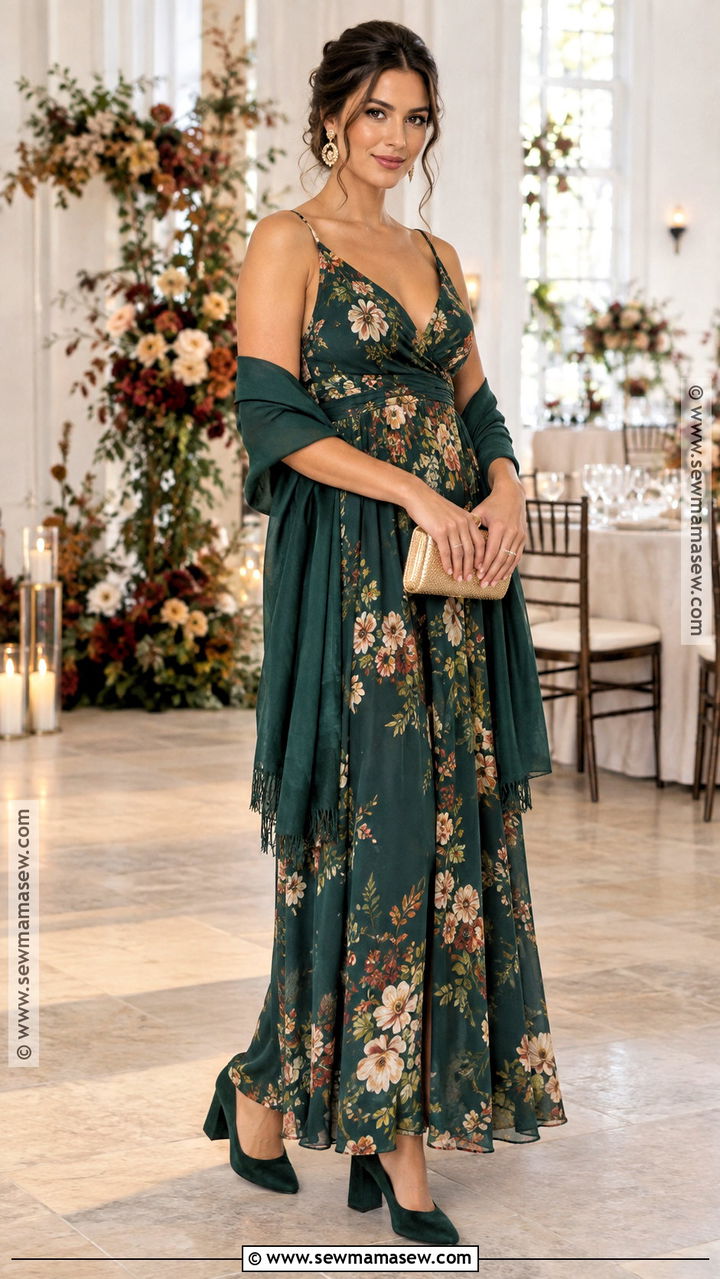 Fall Wedding Guest Dress With Shawl And Heels - 20 dress outfits fall