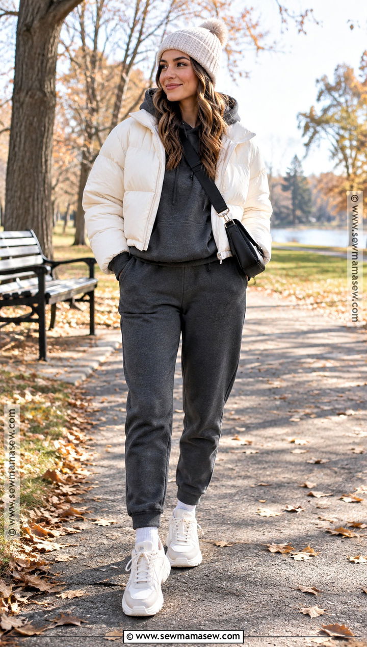 Fall Weekend Outfit With Puffer Jacket and Joggers - 15 fall weekend outfits 2026
