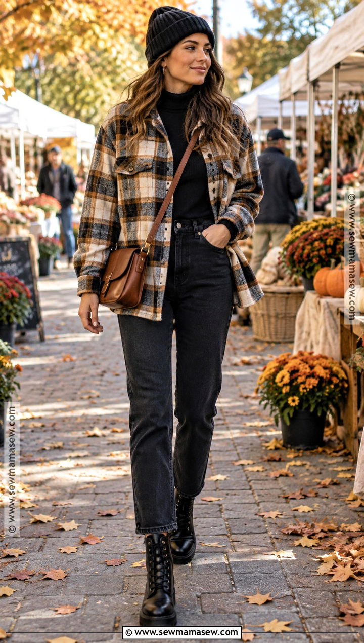 Fall Weekend Outfit With Shacket and Black Jeans - 20 Fall Travel Outfits for Women