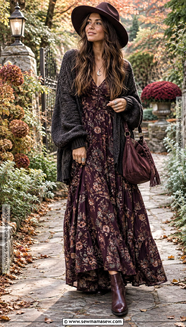 Fall Whimsigoth Floral Maxi Dress Outfit - 25 fall goth outfits