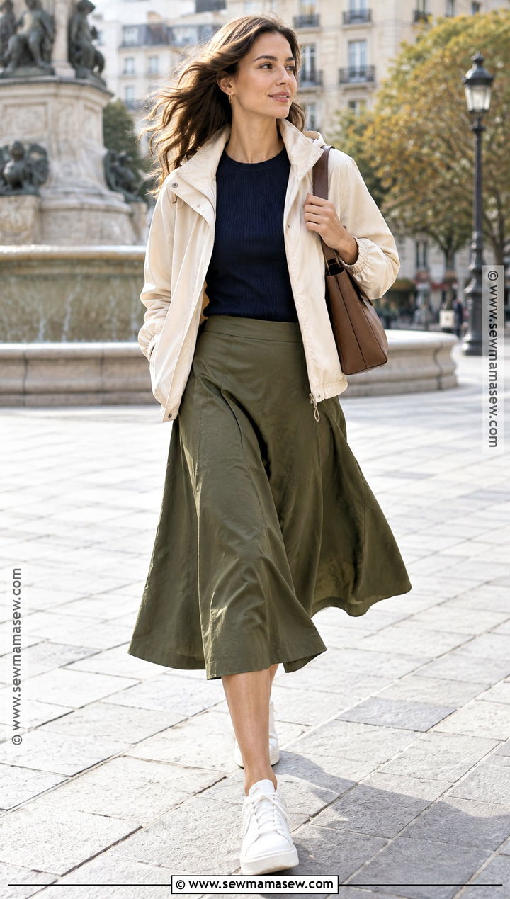 Fall Windbreaker And Midi Skirt Outfit - 25 fall clothes for women