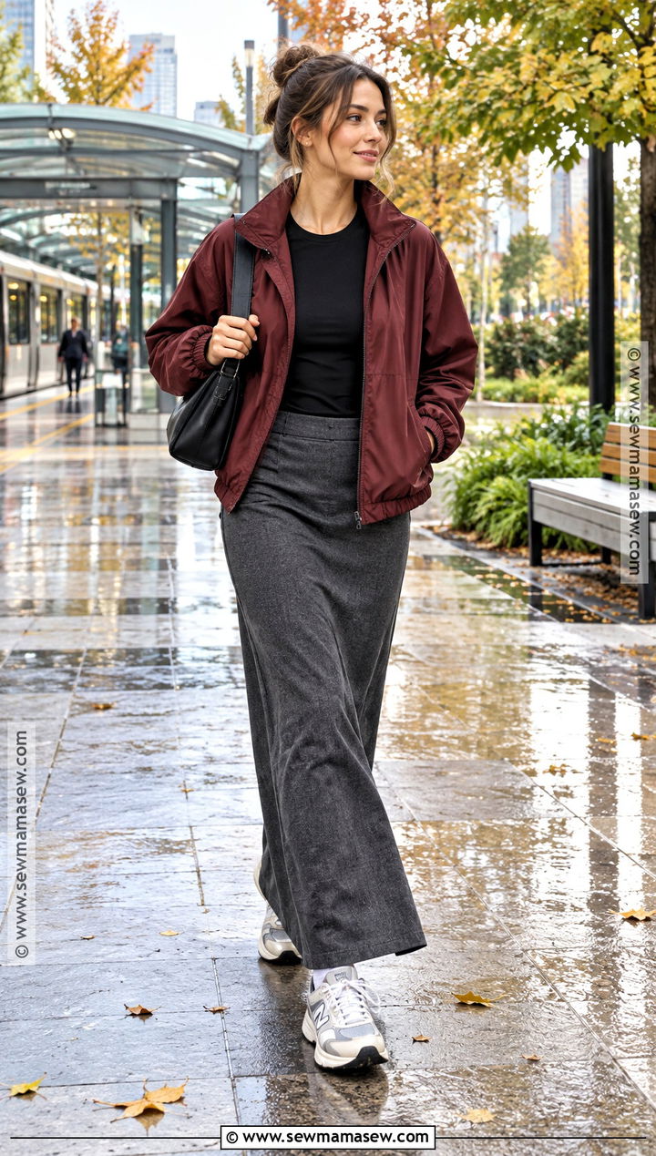 Fall Windbreaker Outfit With A Maxi Skirt - 20 fall outfits trendy