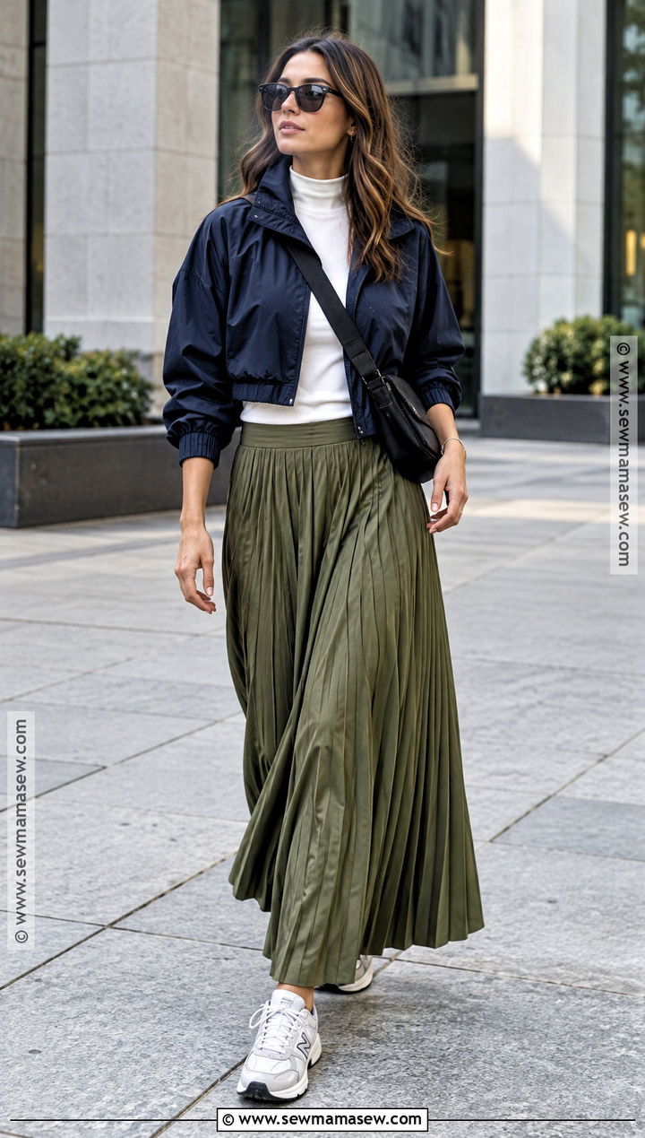 Fall Windbreaker Outfit With A Maxi Skirt - 15 Fall Clothing Inspiration Ideas