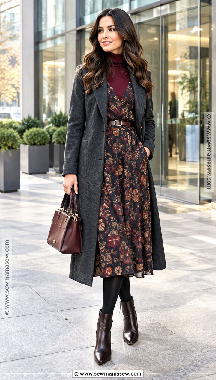 Fall Winter Layered Dress Outfit With Ankle Boots - 25 winter fall outfits