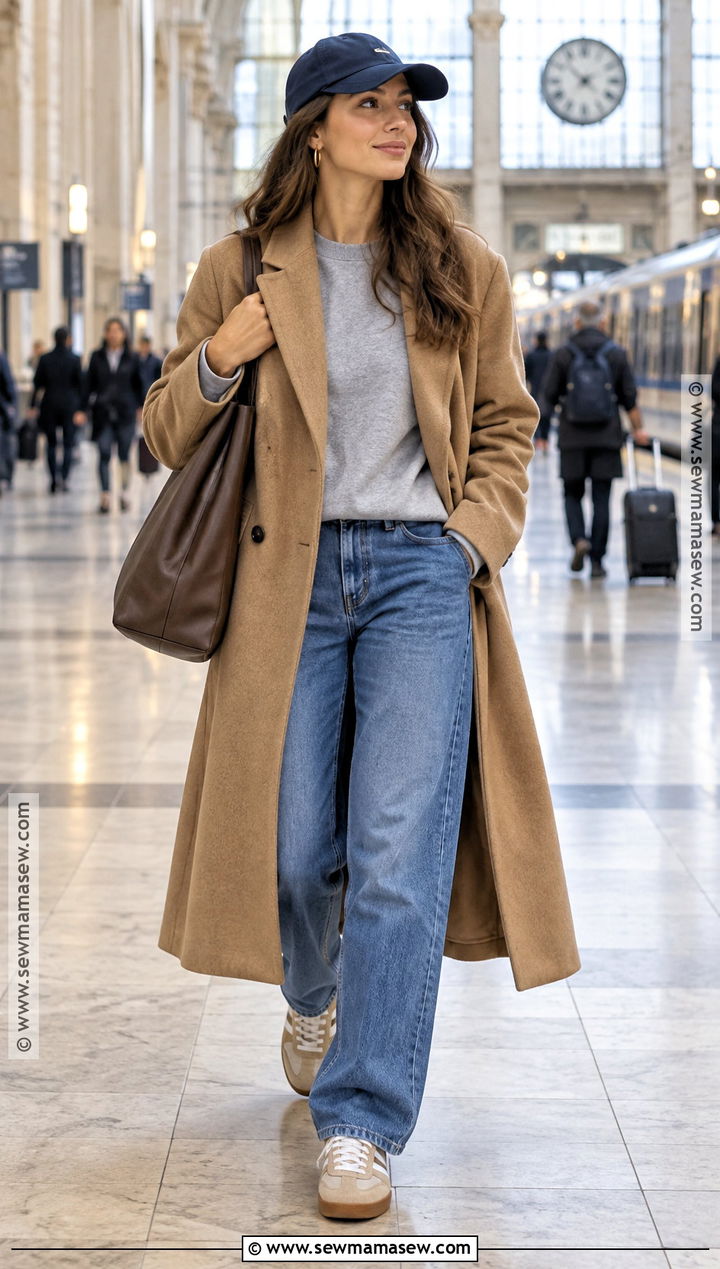 Fall Wool Coat With Sweatshirt And Relaxed Jeans - 20 Style Inspiration Fall Ideas