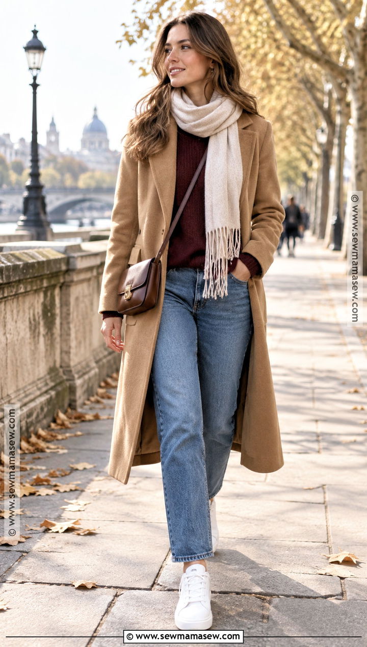 Fall Wool Coat and Sneakers Outfit - 30 fall fits
