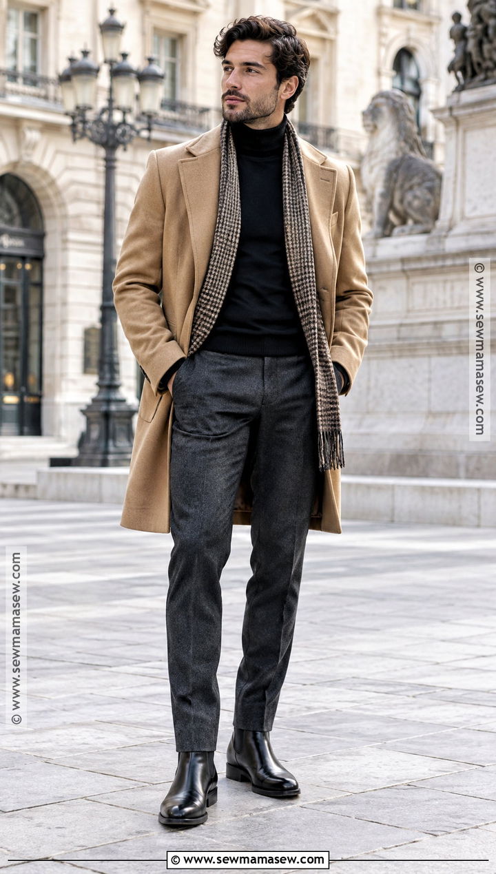 Fall Wool Overcoat and Turtleneck Outfit - 20 fall male outfits