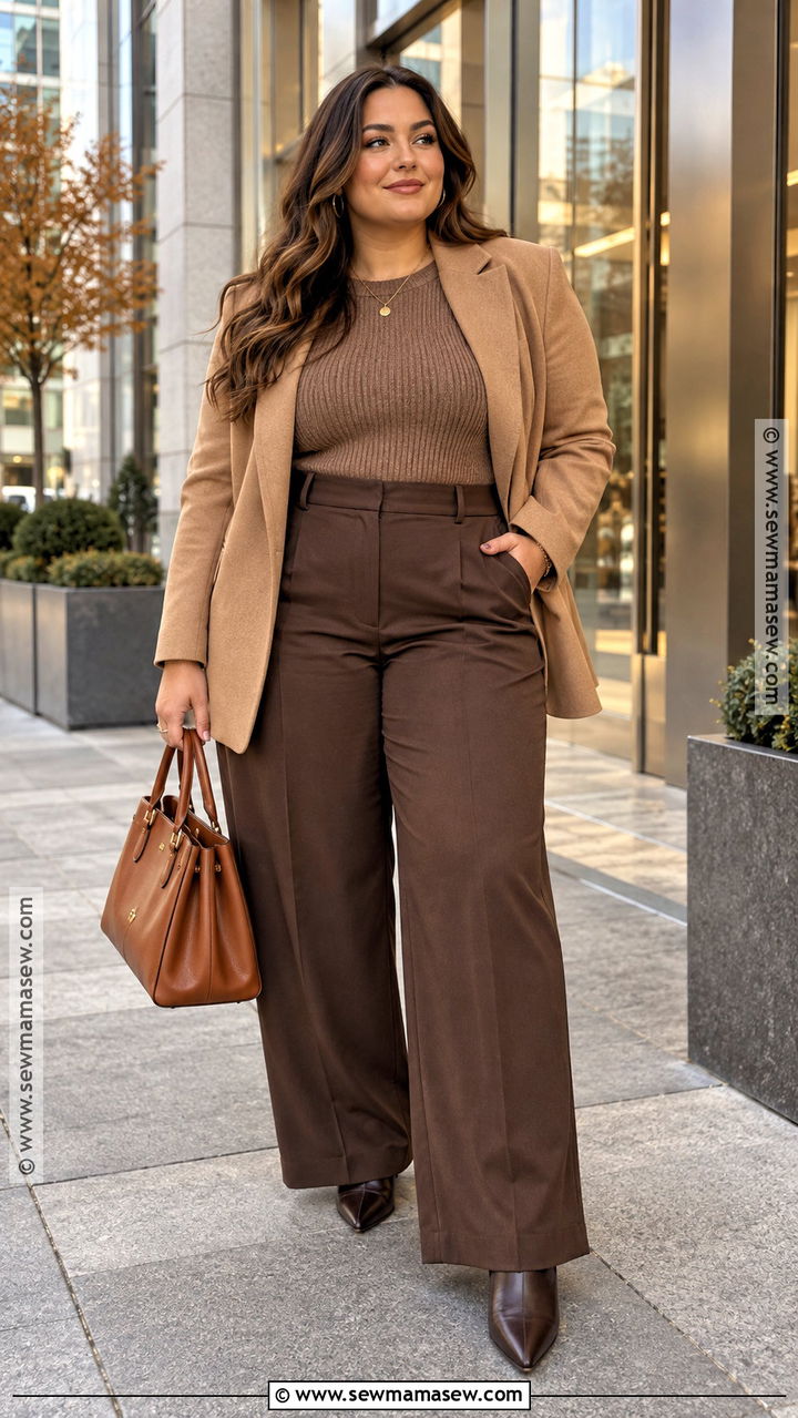 Fall Work Outfit With Monochrome Brown Separates - 20 Fall Fashion For Work Ideas
