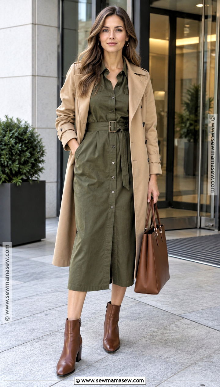 Fall Work Outfit With Shirt Dress And Ankle Boots - 15 fall work outfits for women