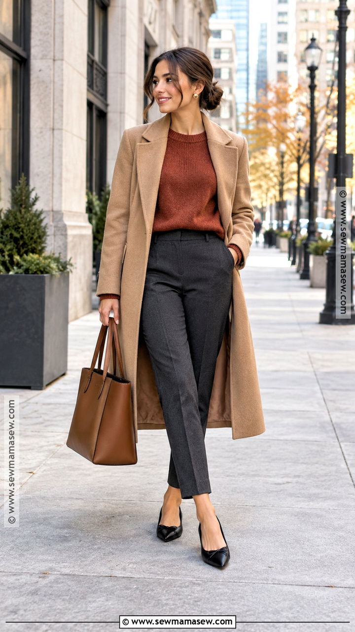 Fall Work Outfit With Sweater And Cropped Trousers - 20 Fall Fashion For Work Ideas