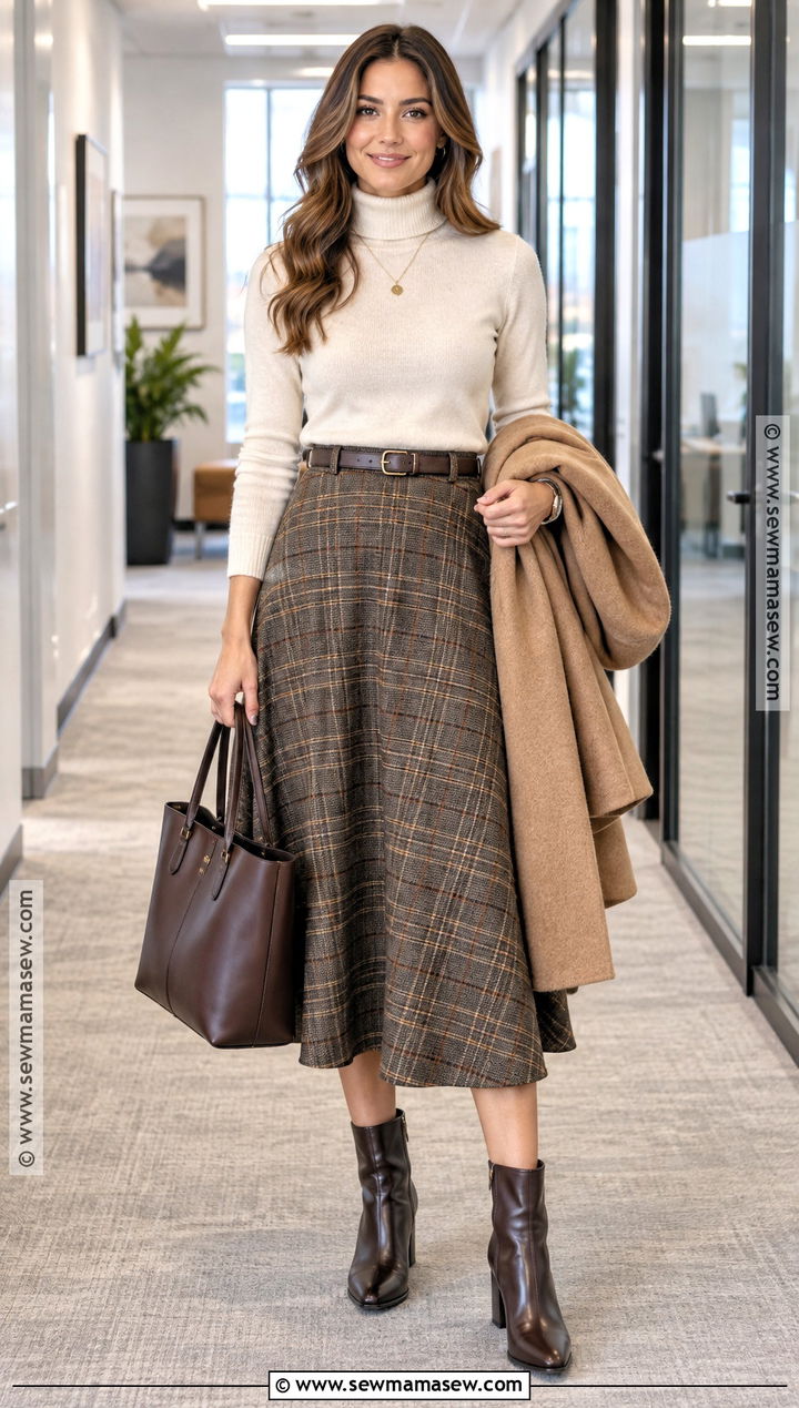 Fall Work Outfit With Turtleneck And Midi Skirt - 15 Fall Fits For Work