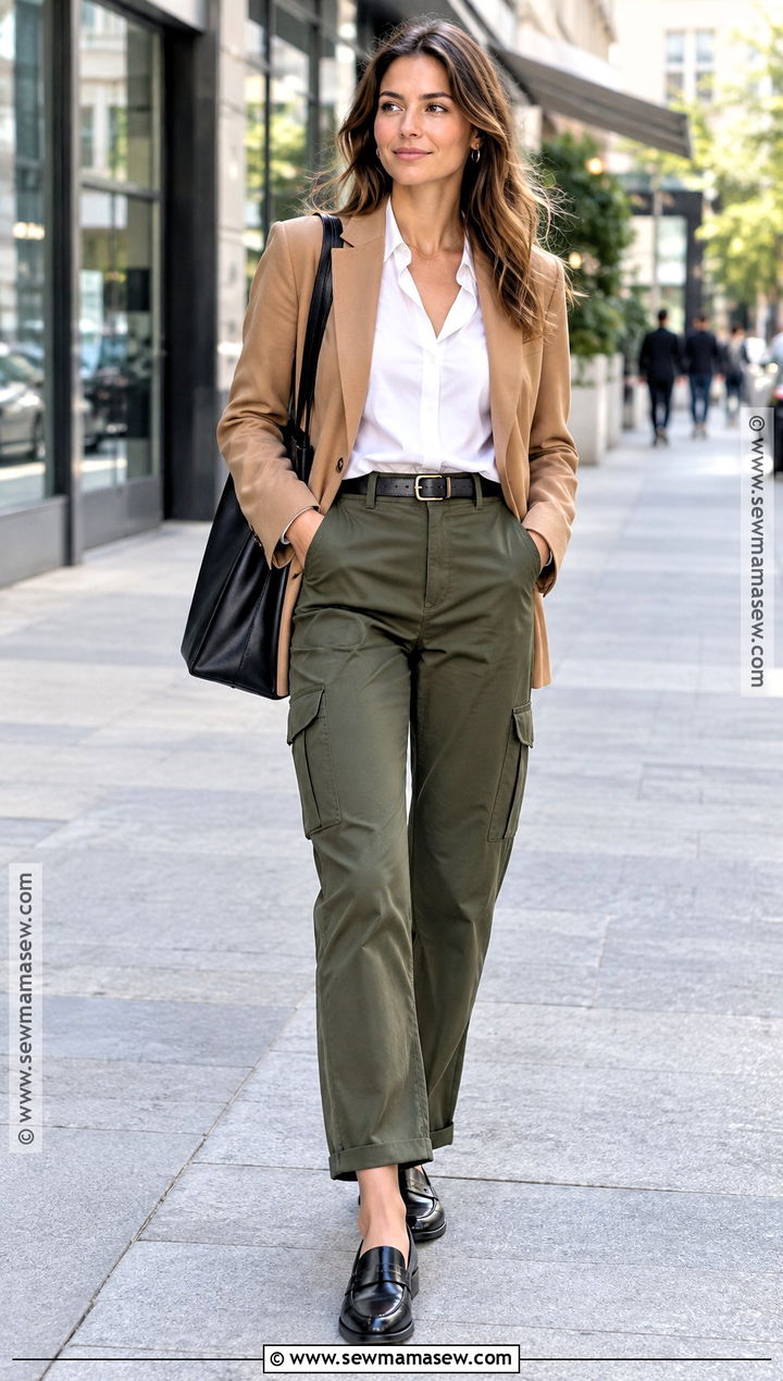 Fall Work Outfit With Utility Pants And Crisp White Shirt - 30 fall work outfits