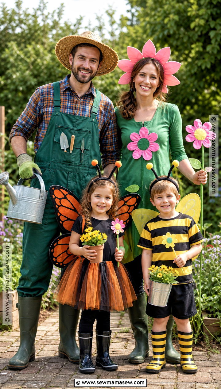 Family Garden Costume With Flowers And Insects - 30 Halloween Dress Up Ideas